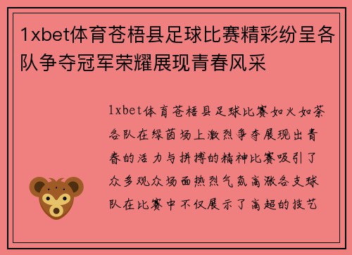 1xbet体育苍梧县足球比赛精彩纷呈各队争夺冠军荣耀展现青春风采